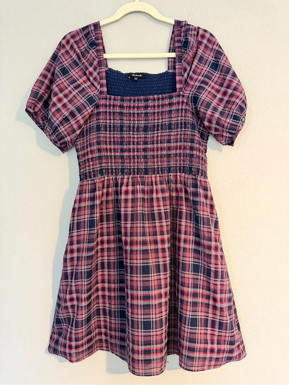 Madewell Lucie Puff-Sleeve Smocked Mini Dress in Rockfern Plaid Size M - Picture 5 of 8